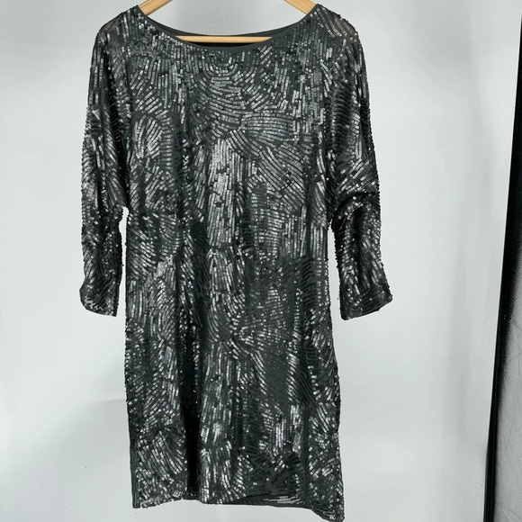 Trina Turk sequin gunmetal grey silver minidress shift size 6 medium - Picture 1 of 6